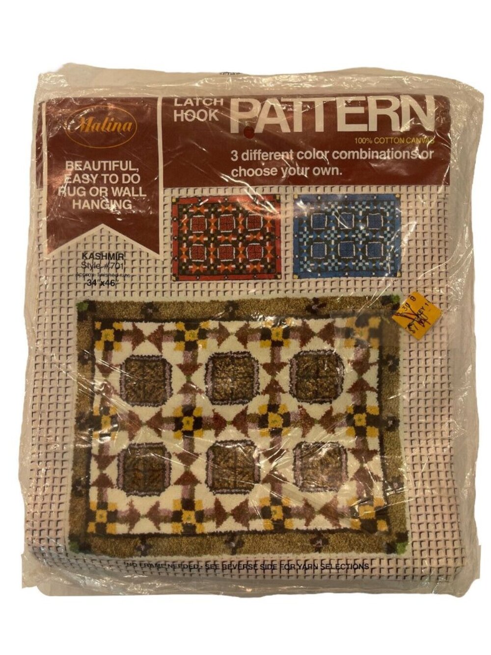 Kashmir Style #701 Latch Hook Rug Pattern Canvas 34”x46” Vintage Malina USA